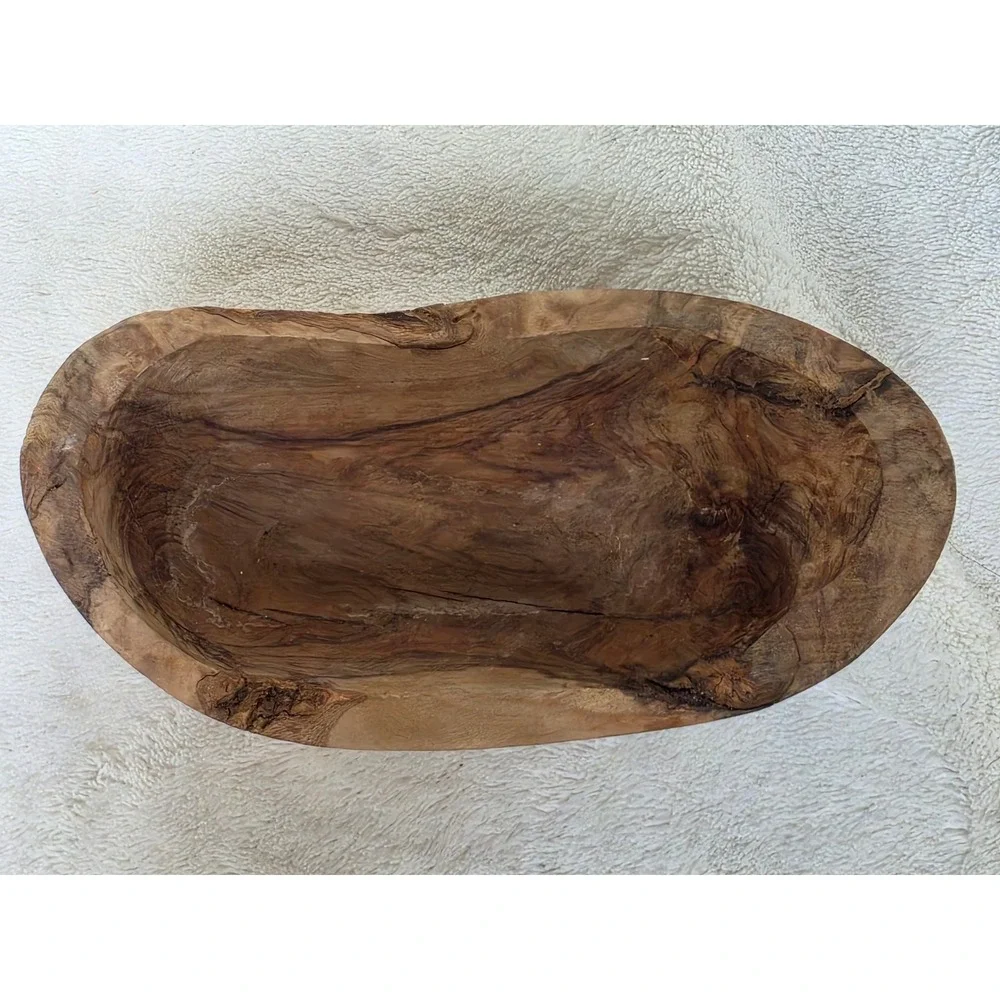 Hand Carved Olive Wood Bowl Natural Live Edge Rustic Decorative Dough Bowl 6.5in